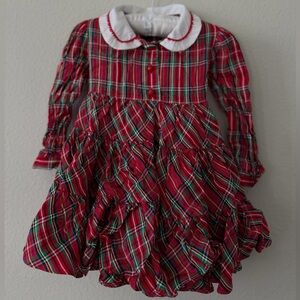 Vintage Festive Plaid Long Sleeve Dress with White Collar